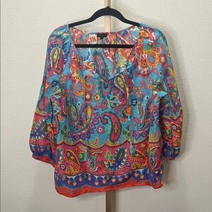 Talbots pullover blouse 3/4 sleeve Turquoise Large